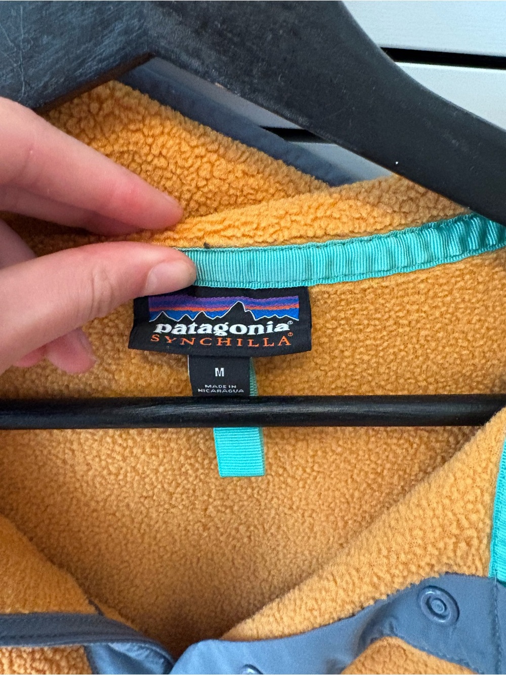 Patagonia Yellow Synchilla Fleece with Teal Trim - Picture 2 of 4